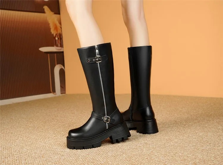 AIYUQI Women Winter Boots Genuine Leather 2025 New Natural Wool Warm Women Tenor Boots British Style Platform Women's Snow Boots