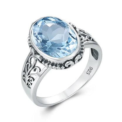 Damen-Ring Mit Aquamarin Stein 10x14mm Aus 925er Sterlingsilber Hypoallergen Schmuck Geschenk