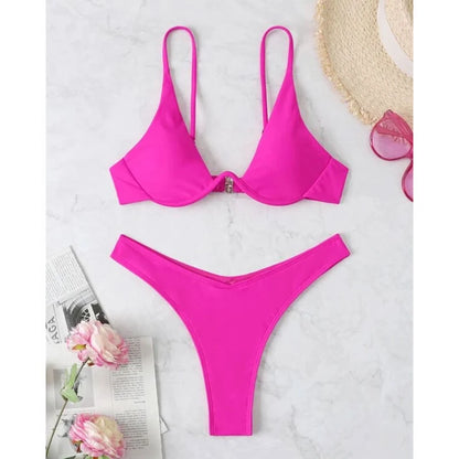 Sexy Bikini-Set mit Push-up-Effekt – Solides Design für Strand und Pool