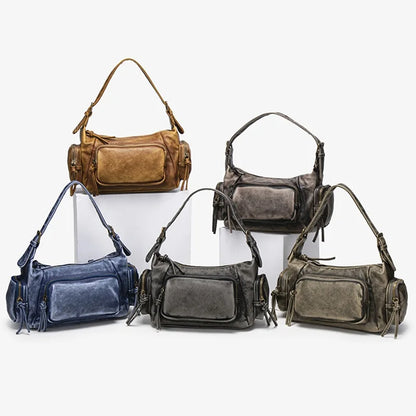 Damen-Hobo-Tasche aus Leder im Vintage-Look mit Mehrfach-Fächern und Tassel-Reißverschluss Alltagsbegleiter