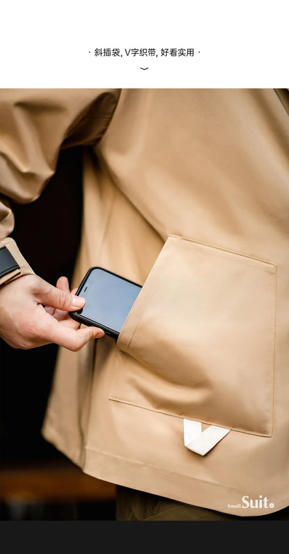 Herren Frühlingsjacke Lässig Einreihiger Blazer Reverskragen Mehrere Taschen Vintage