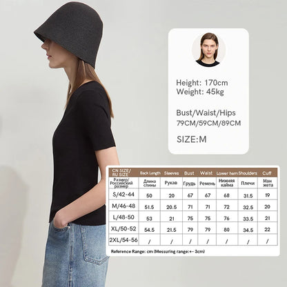 Damen-Rundhalspullover Lyocell Slim Kurzarm figurschmeichelnd Sommer