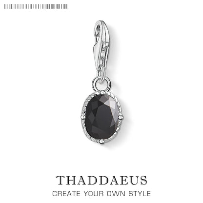 Damen-Charm schwarzes Oval Herbst Vintage aus Sterlingsilber
