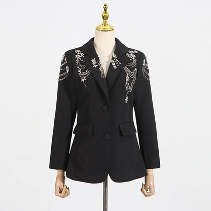 Damen-Blazer mit Knopfleiste und Patchwork-Design – Lässiger Minimalist mit Reverskragen und langen Ärmeln