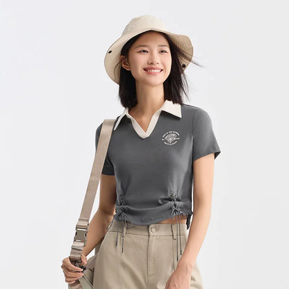 Semir Polo Shirt Frauen kurz gedruckt Retro-Stil 2024 Sommer neue schlanke Krawatte Tops