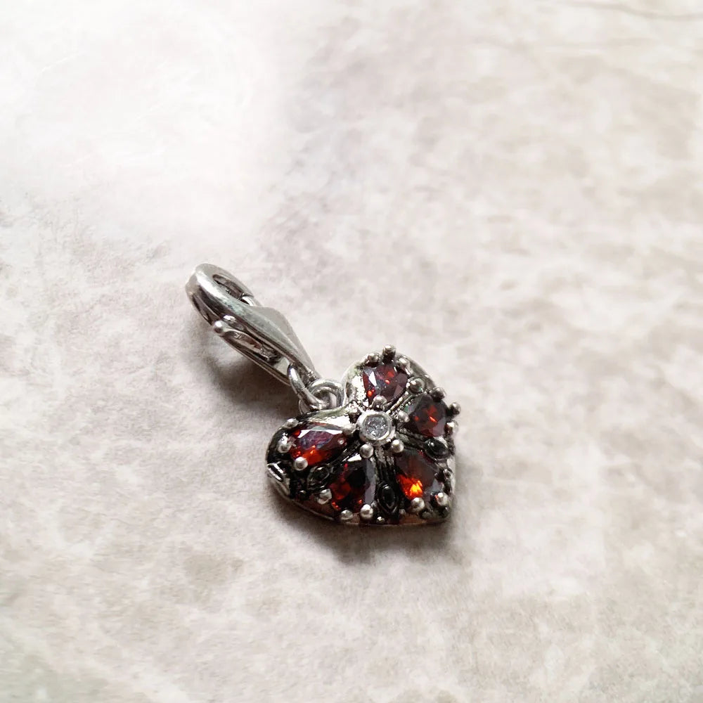 Damen-Charm-Anhänger Vintage Herz rot romantisch aus Sterlingsilber