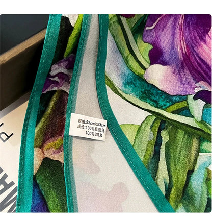 Damen Seidenschal 53cm quadratisch Blumenprint Luxus Halstuch Hijab Bandana B