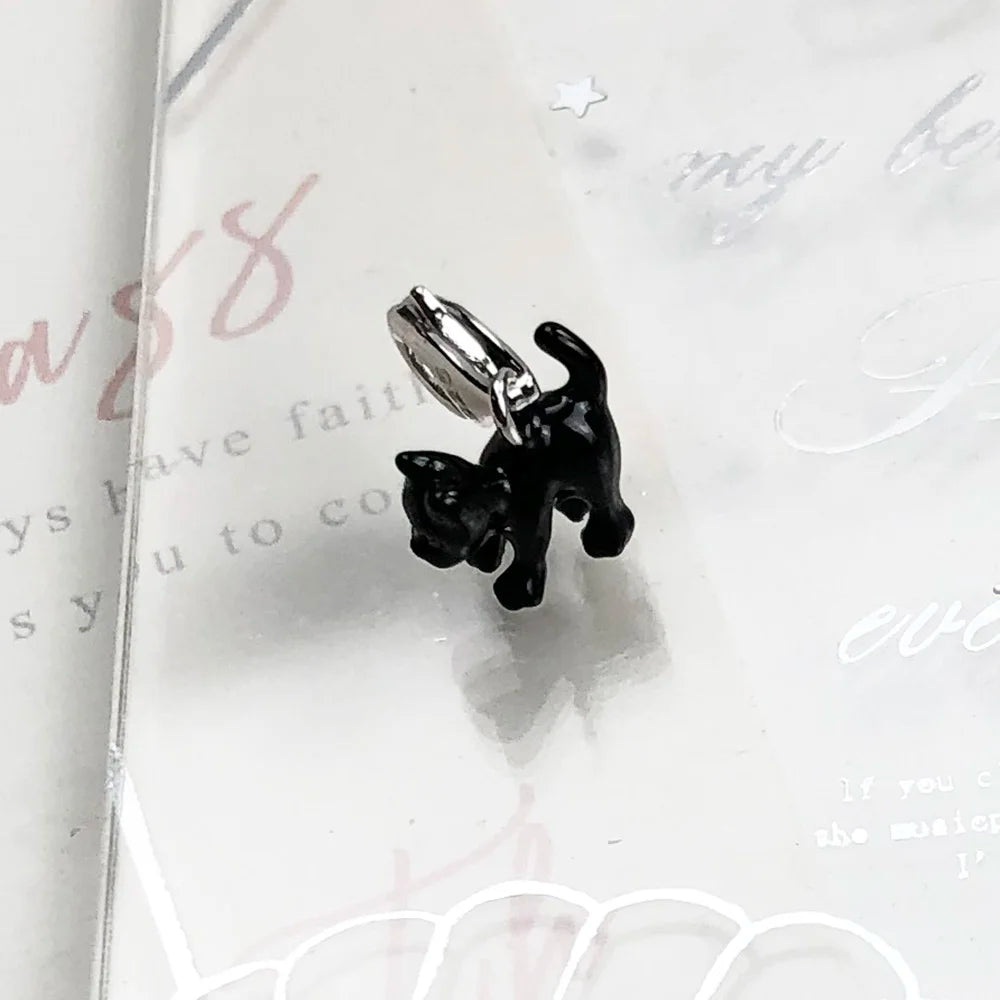 Damen-Charm-Anhänger schwarze Katze trendig II aus Sterlingsilber