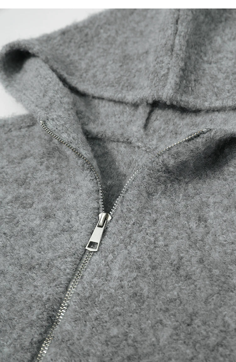 Damen-Kapuzenpullover Wolle Reißverschluss locker dick warm Winter