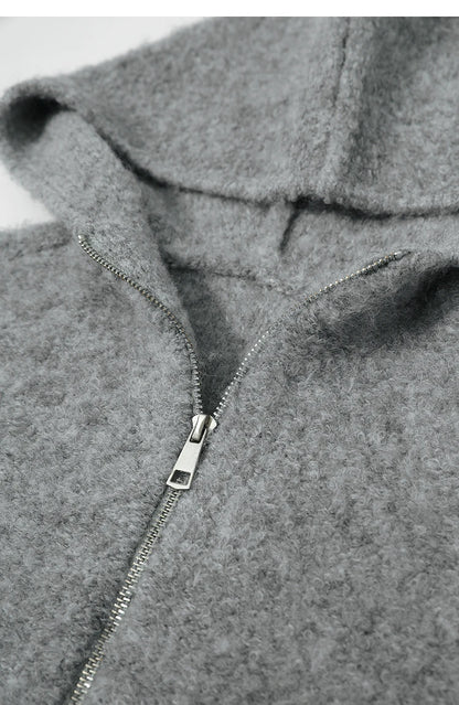 Damen-Kapuzenpullover Wolle Reißverschluss locker dick warm Winter