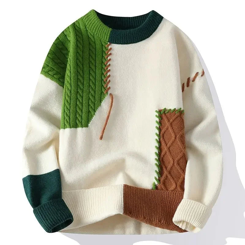 Herren-Pullover mit Panel-Design, Anti-Pilling, dicker Strick, halber Stehkragen, langärmelig, bedruckt – ideal für den Winter