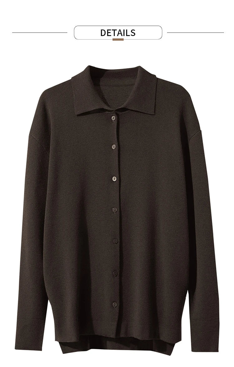 Damen-Strickjacke lang Seide-Wolle Umlegekragen locker Herbst