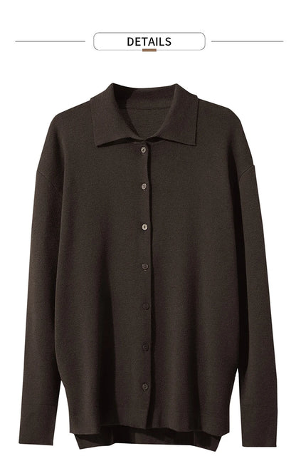 Damen-Strickjacke lang Seide-Wolle Umlegekragen locker Herbst