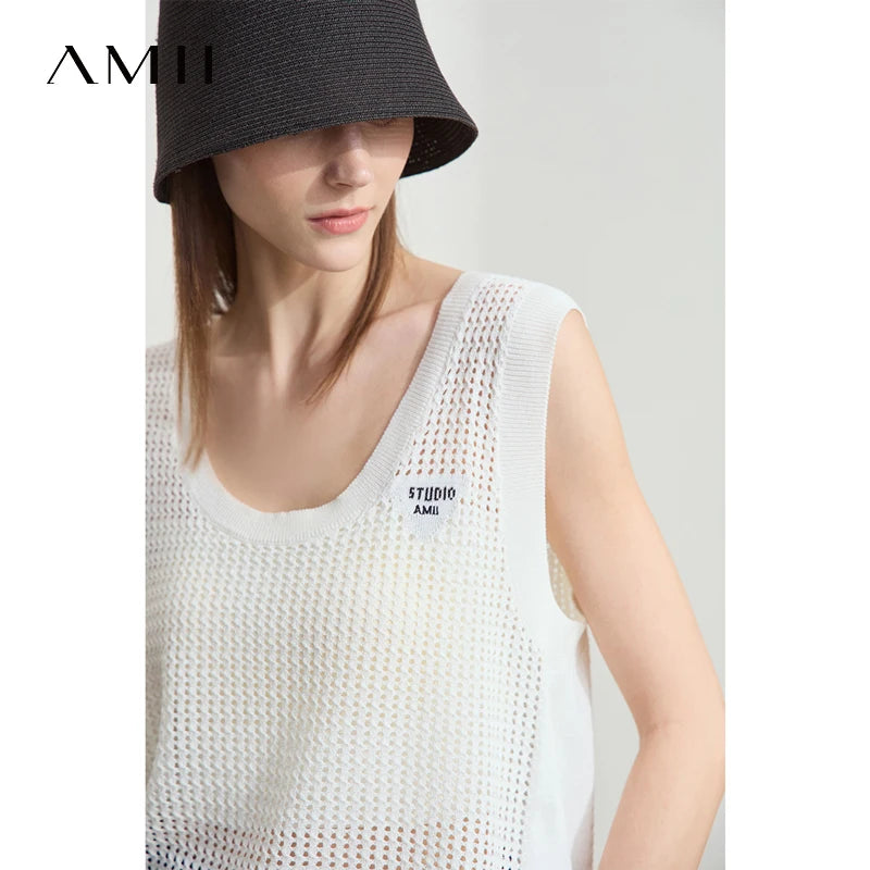 Damen V-Ausschnitt Pullover Viskose ärmellos Lochmuster Sommer