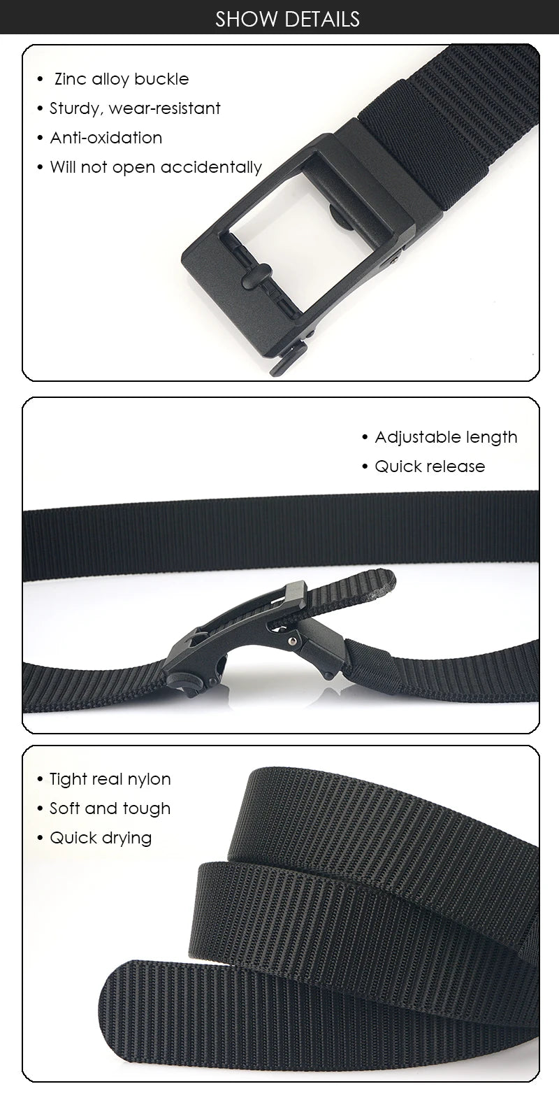 Herren-Gürtel aus Nylon 3,8 cm Breite verstellbar mit automatischer Schnalle für Alltag und Abenteuer