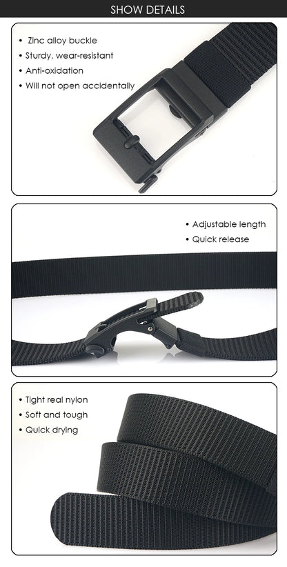 Herren-Gürtel aus Nylon 3,8 cm Breite verstellbar mit automatischer Schnalle für Alltag und Abenteuer