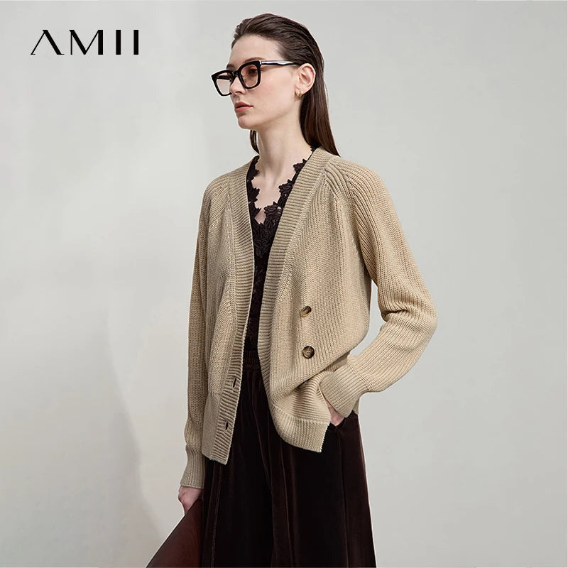 Damen-Strickjacke V-Ausschnitt Raglan asymmetrisch französisch locker Herbst