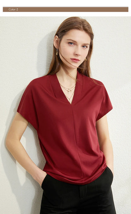 Damen T-Shirt im klassischen Stil mit lässigem V-Ausschnitt und Kurzarm