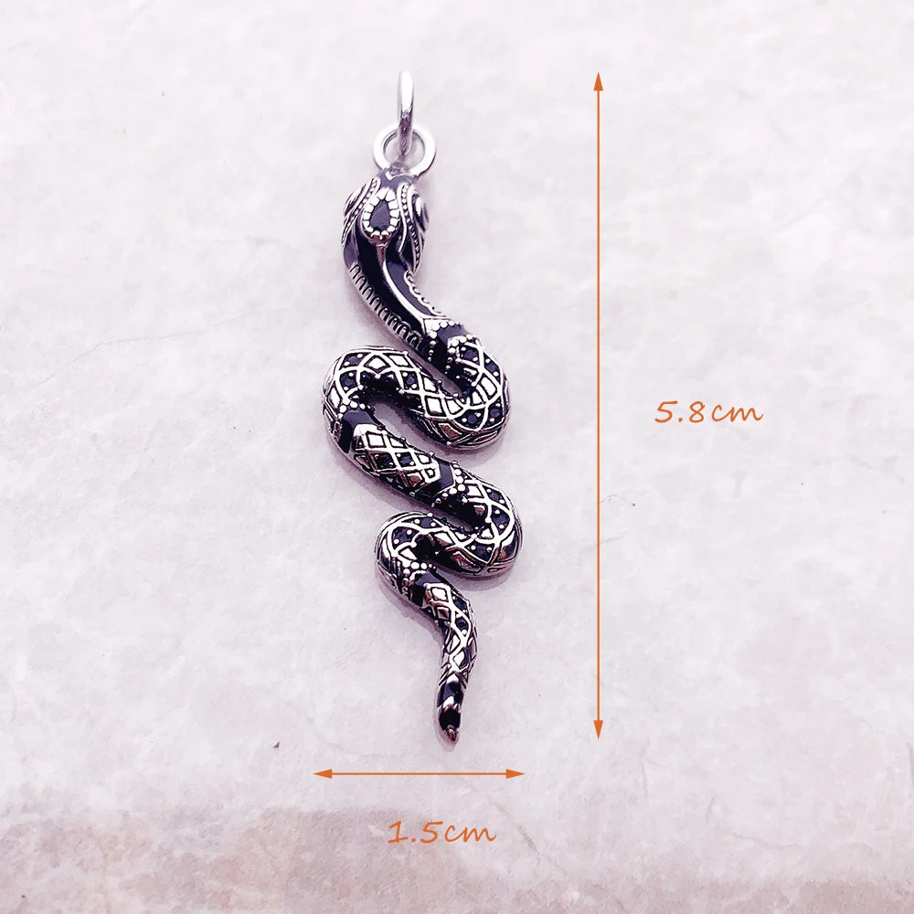 Schmuckanhänger Schlange aus 925 Sterlingsilber, dunkel emailliert, 5,8 cm lang
