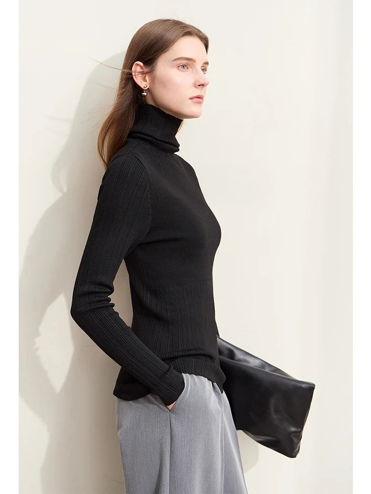 Damen-Rollkragenpullover Slim Polyester-Viskose Herbst-Winter