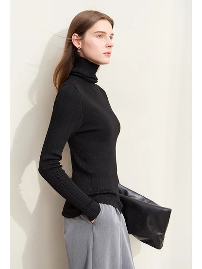 Damen-Rollkragenpullover Slim Polyester-Viskose Herbst-Winter