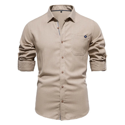 Herren Langarm Shirt aus 100 Prozent Baumwolle mit Einzel Tasche