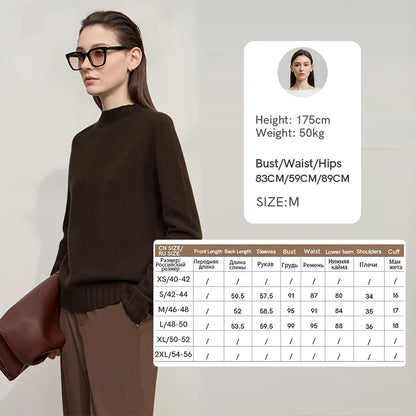 Brauner Strickpullover mit Stehkragen und geripptem Bündchen