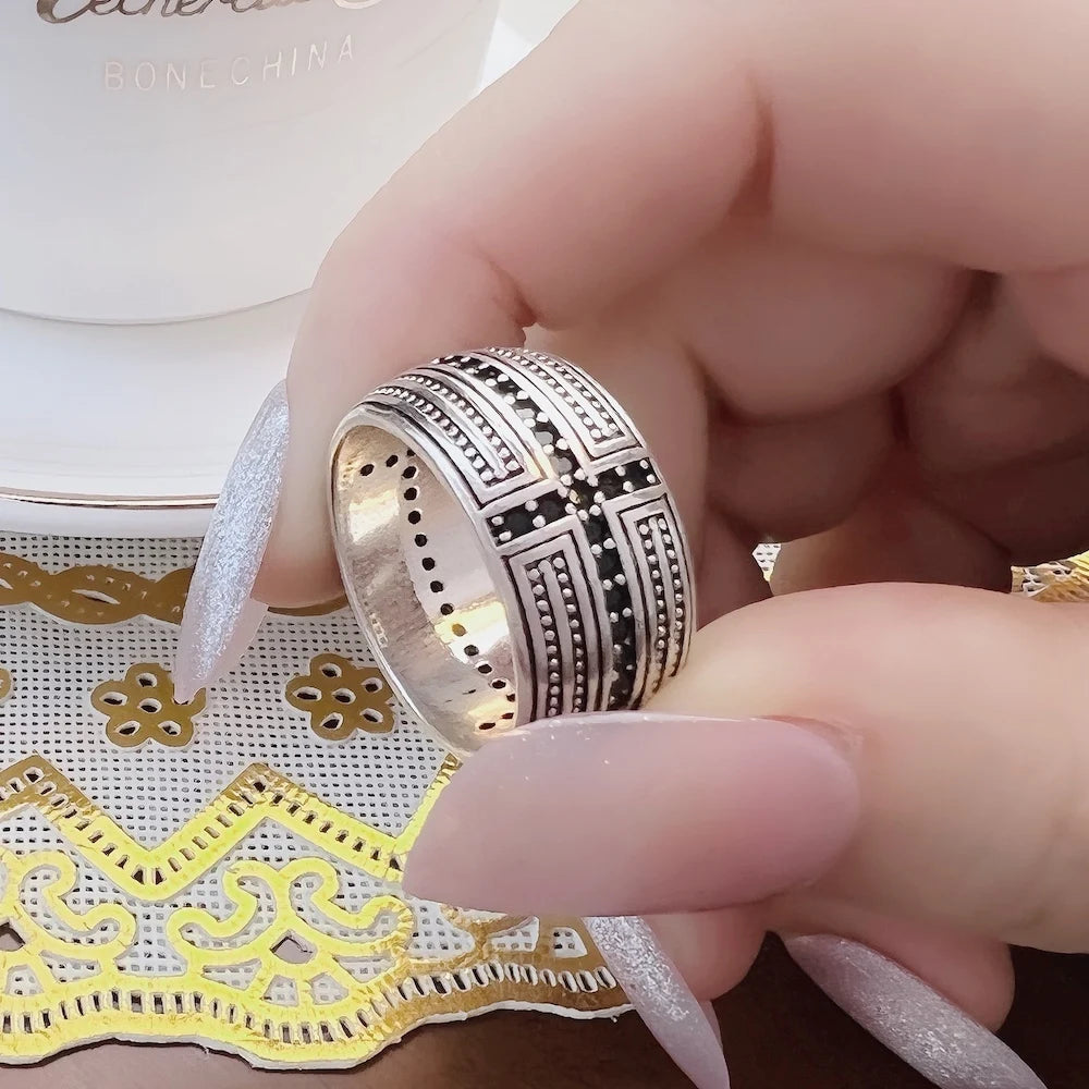 Damen-Ring schwarzes Kreuz CZ Seele aus Sterlingsilber