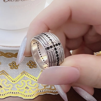 Damen-Ring schwarzes Kreuz CZ Seele aus Sterlingsilber