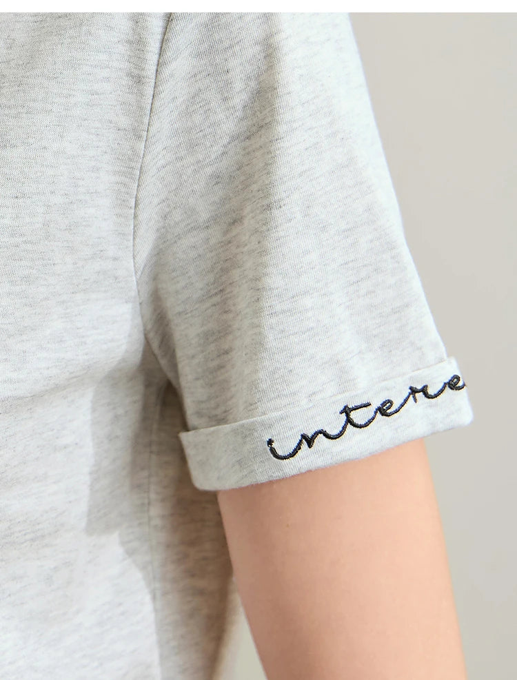 Damen T-Shirt im minimalistischen Stil mit bestickten Liebesperlen für den Sommer