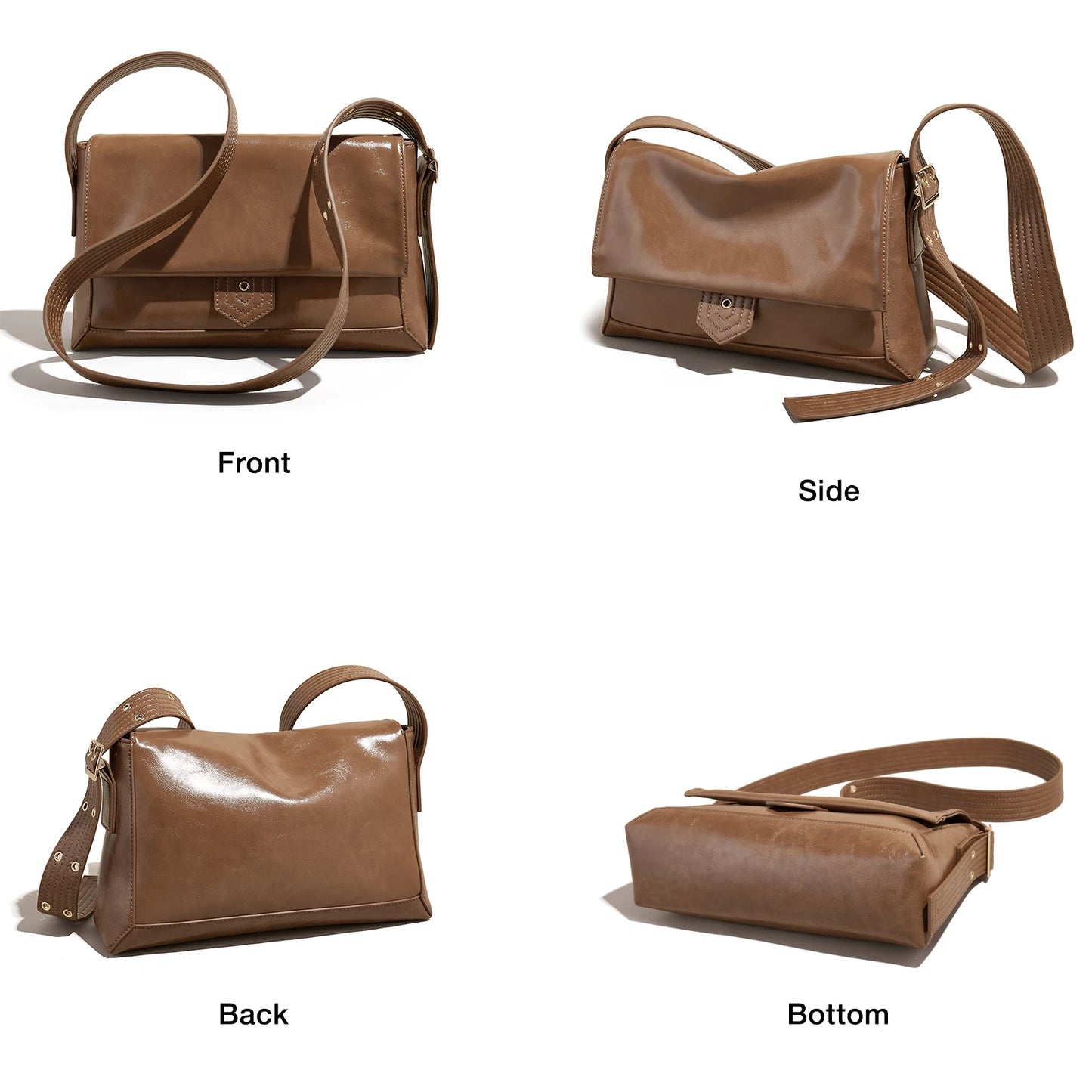 Damen Schultertasche aus Spaltleder und PU im Retro-Stil