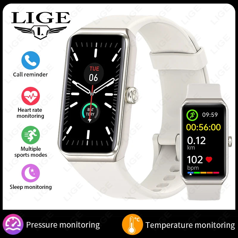 LIGE 1,47-Zoll-HD-Bildschirm-Smartwatch für Männer und Frauen, wasserdicht, Fitness, Sportarmband, Herzfrequenz-Thermometer, Smartwatch, 2025, Neu