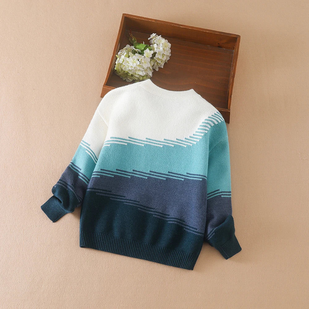 Tween Jungen-Pullover, lässig, Rundhalsausschnitt, Farbblock, langärmelig, für Herbst/Winter, Kinder-Strickwaren für Jungen