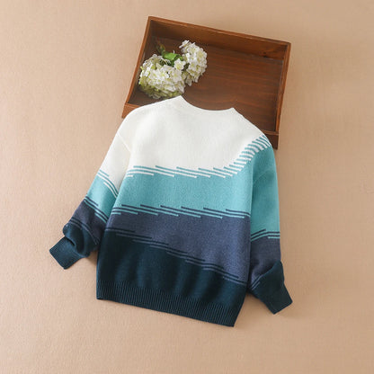 Tween Jungen-Pullover, lässig, Rundhalsausschnitt, Farbblock, langärmelig, für Herbst/Winter, Kinder-Strickwaren für Jungen