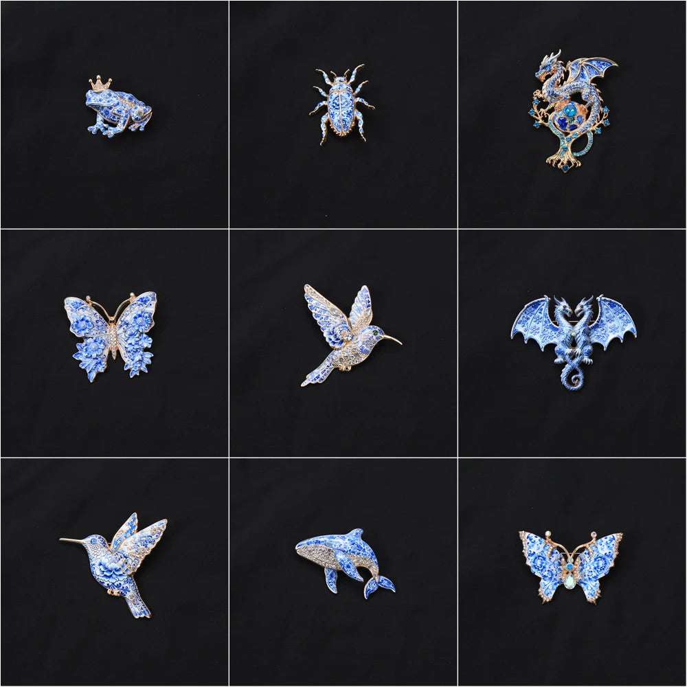 Brosche Emaille Porzellan Drache Schmetterling Frosch Krabbe Tier Reversnadel