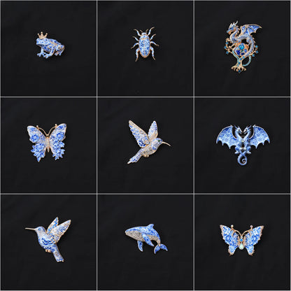 Brosche Emaille Porzellan Drache Schmetterling Frosch Krabbe Tier Reversnadel
