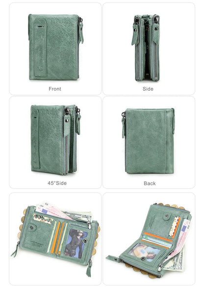 Damen Echtleder Geldbörse Bifold Vintage Portemonnaie Kartenhalter Münzbörse Geldclip