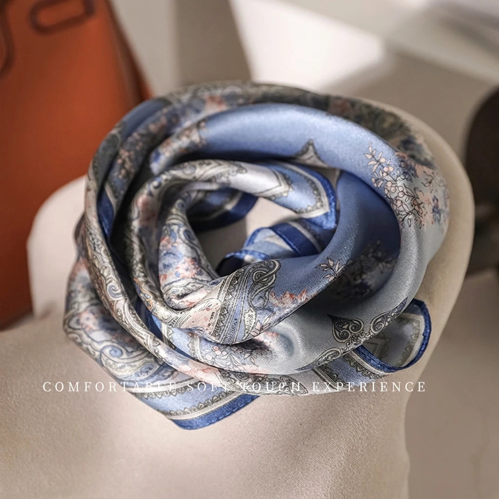 Damen Seidensatin Schal quadratisch Blumenprint Kopftuch Bandana Hijab B