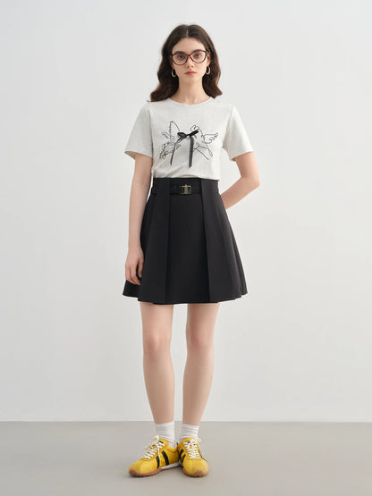 Plus Size Damen T-Shirt mit 3D-Schleife & Vogelmotiv – Sommerliches Kurzarmshirt mit abstraktem Print