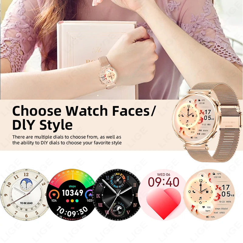 LIGE 2025, ultradünne Damen-Smartwatch, 1,6 Zoll HD, zeigt immer die Zeit, BT-Anruf, Herzfrequenz, weibliche Menstruationsverfolgung, Smartwatch