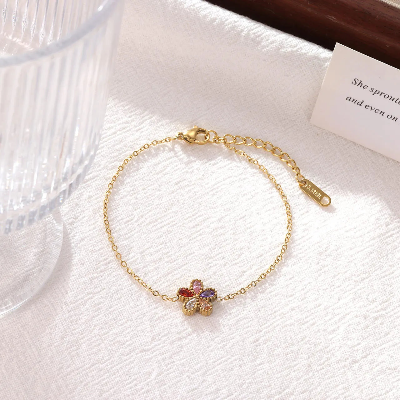 Damen-Armband mit bunten Zirkonia-Blumen aus Edelstahl