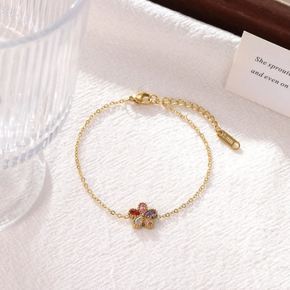 Damen-Armband mit bunten Zirkonia-Blumen aus Edelstahl