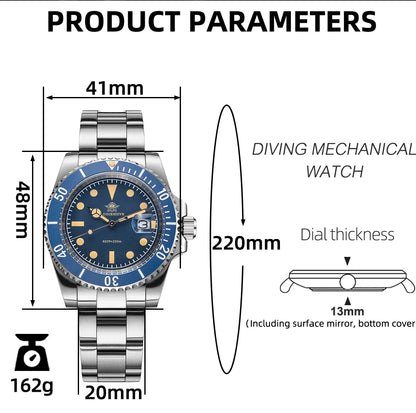 41mm Herren Quarzuhr Business 200m wasserdicht Mineralglas japanisches Werk Leuchtzeiger