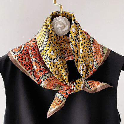Damen Seidenschal quadratisch Blumen Bandana Haarband Halstuch weich C