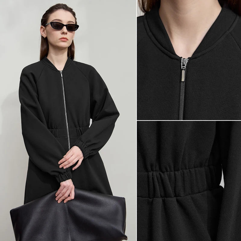 Elegantes Damen Midi Kleid Mit Stehkragen Und Stretch Für Bürodamen