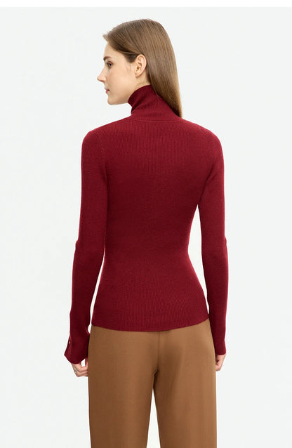 Damen-Strickjacke Rollkragen Knopfleiste Slim halboffene Front Herbst
