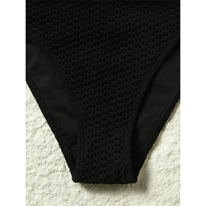 Damen-Badeanzug V-Ausschnitt Netzstrick rückenfrei Monokini Weste