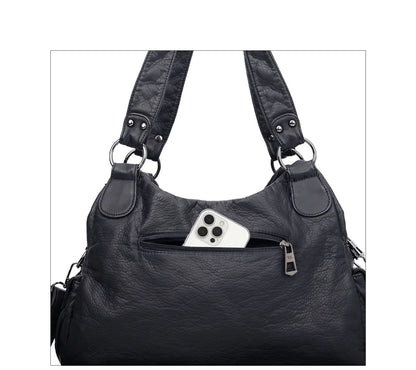 Damen-Hobo-Tasche aus Vintage-Leder mit verstellbarem Tragegurt und Mehrfachtaschen