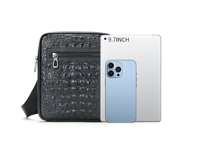 Herren-Umhängetasche aus Leder mit Kroko-Print, Große Crossbody-Tasche fürs Business