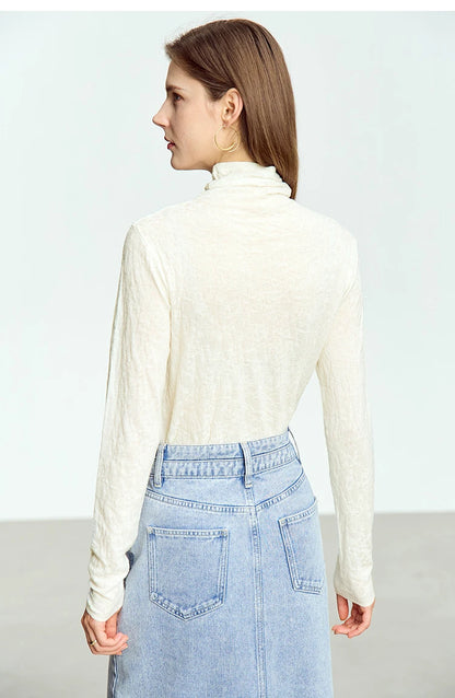 Damen-Rollkragenpullover Wolle-Mix schlank dünn Winter